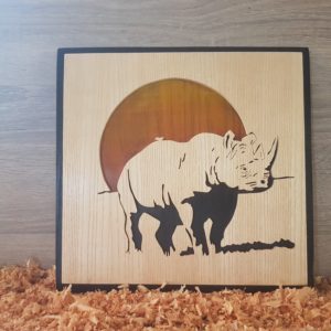 portrait en bois rhinoceros